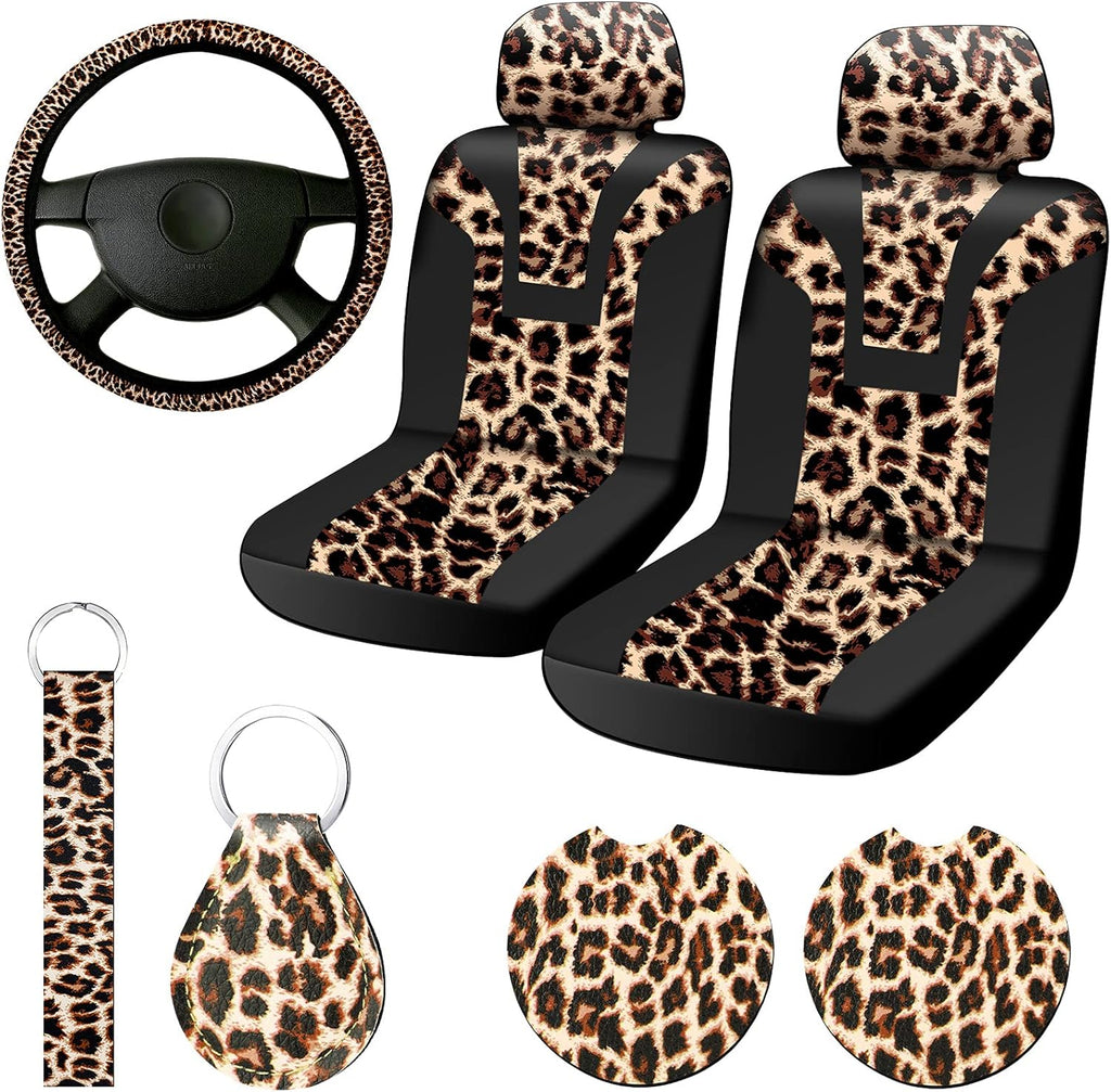 7 Pieces Leopard Cow Print Car Accessories Set Z28853