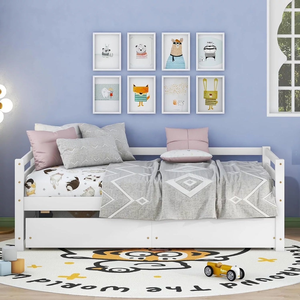 White Daybed with 2 Storage Drawers C34363