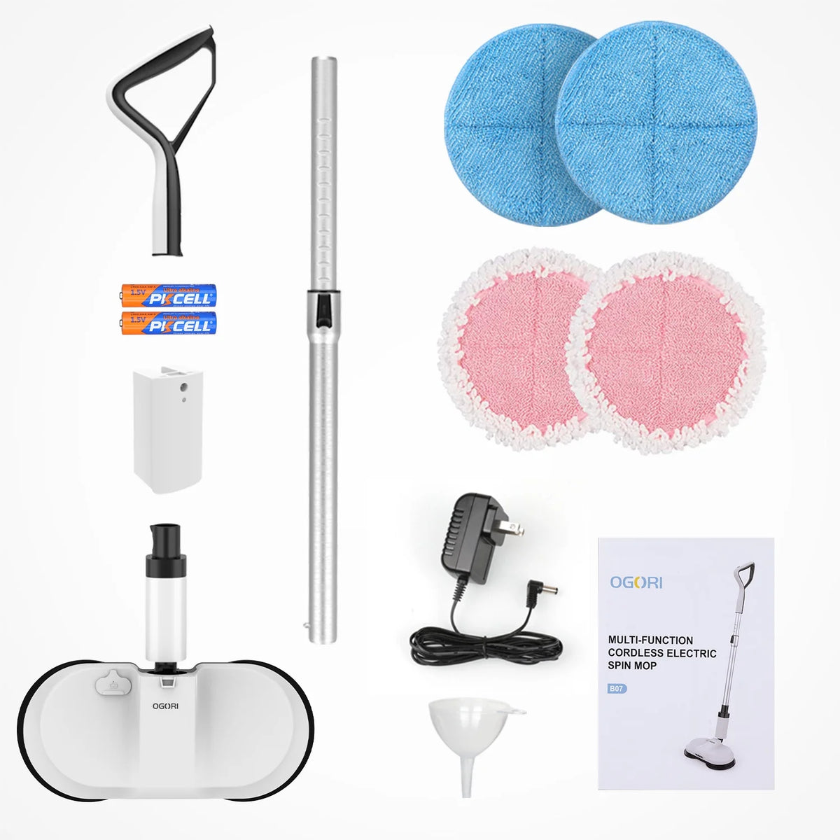 Cordless Electric Spin Mop with 300ml Water Tank and LED Headlight O88957