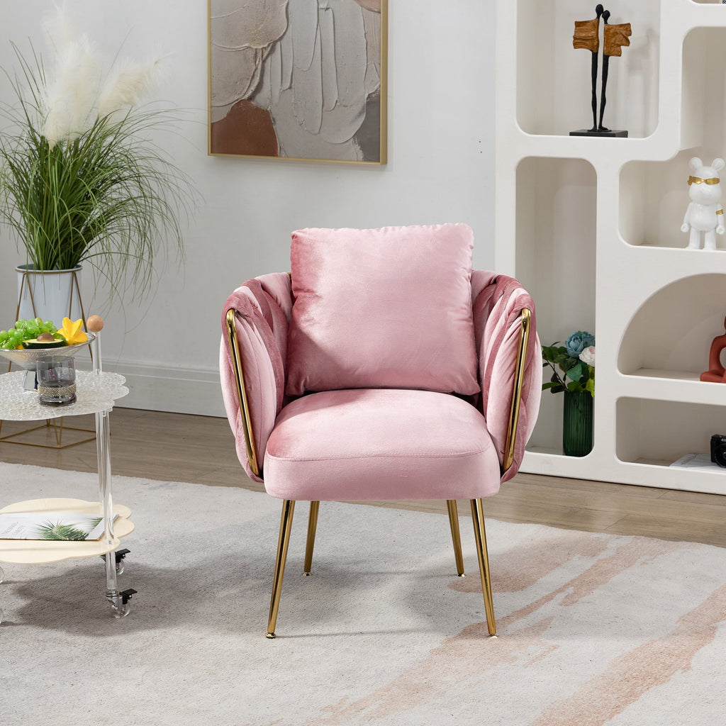 Pink Velvet Upholstered Accent Chair with Gold Metal Leg B342