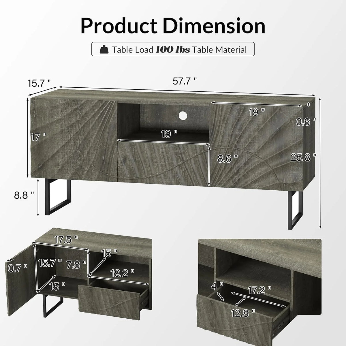 57" Wooden TV Stand with Metal Legs O274