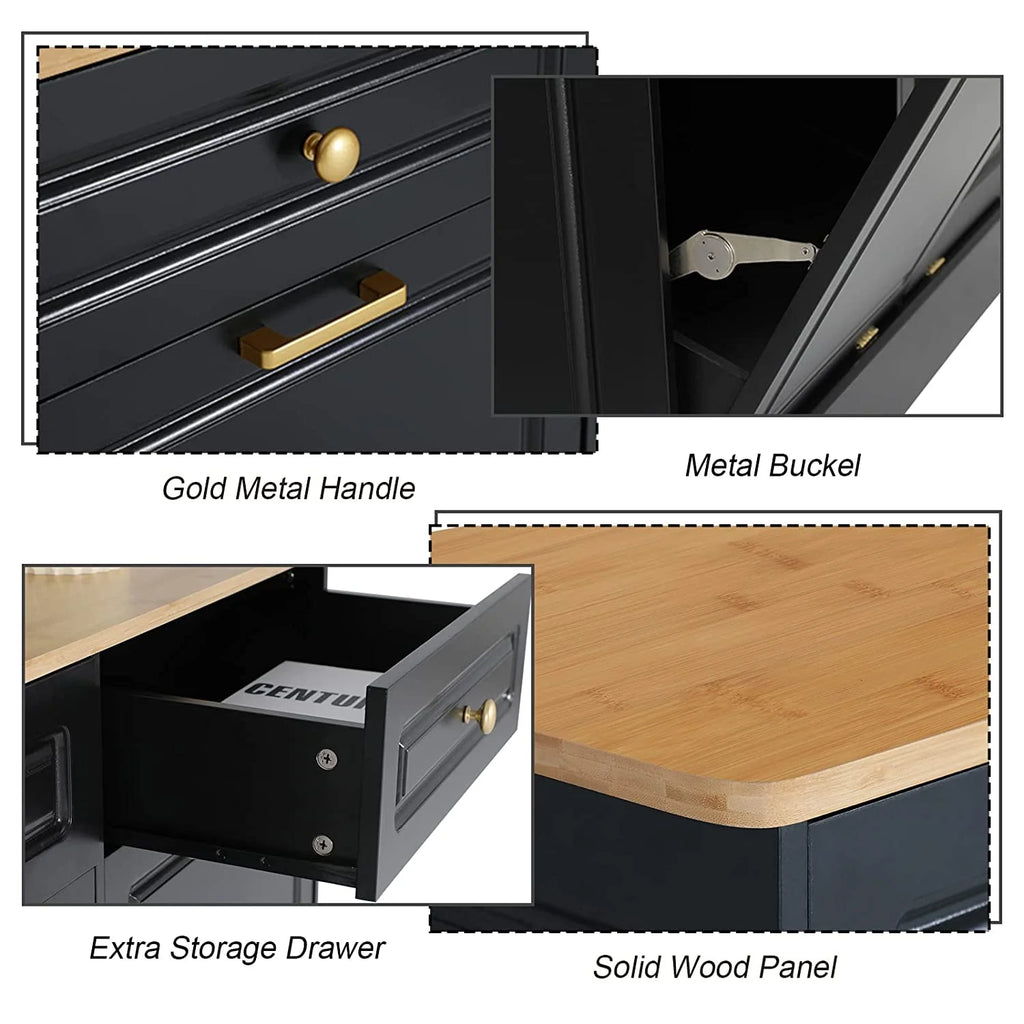Black Double Tilt Out Trash Cabinets with Drawers Wooden Recycling Cabinet P53541