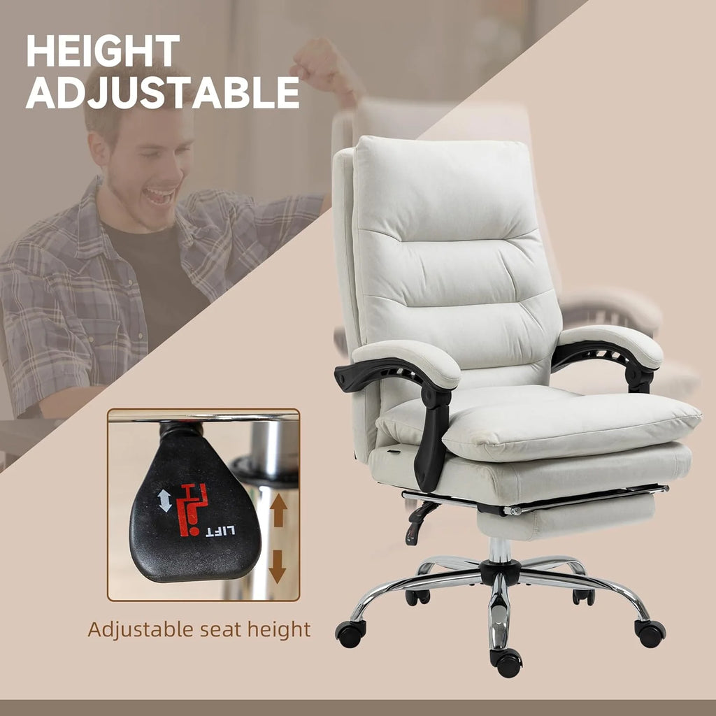 Cream White Microfibre Heated Reclining Massage Office Chair with Footrest C5181