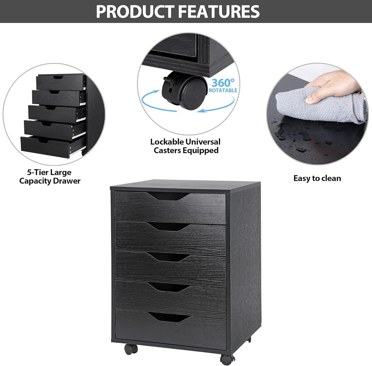 5 Drawer Storage Cabinet with Casters D32606