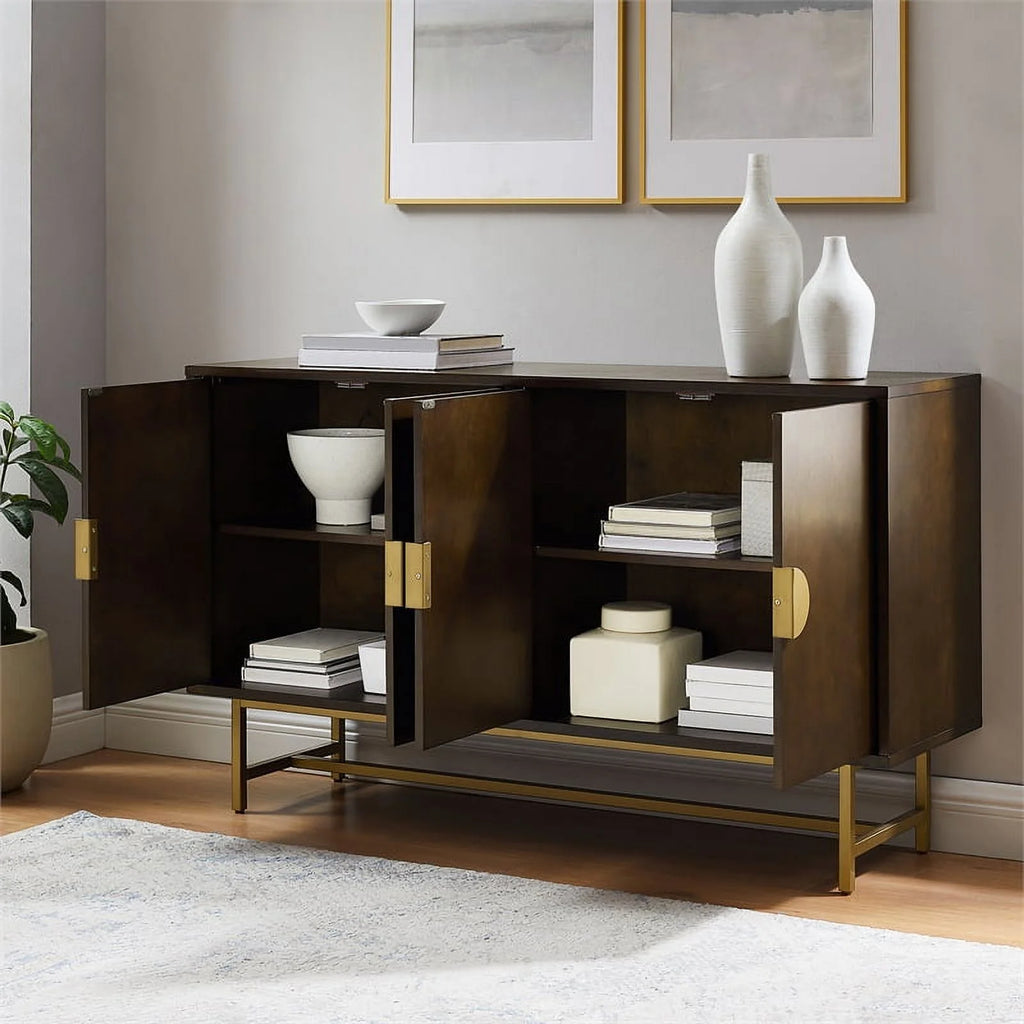 Dark Brown/Gold Wood/Steel Sideboard E3560