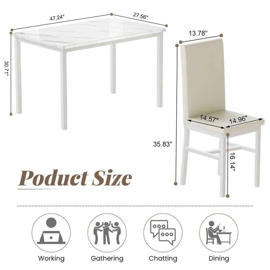 5 Piece White Dining Table and Chairs Set D5975