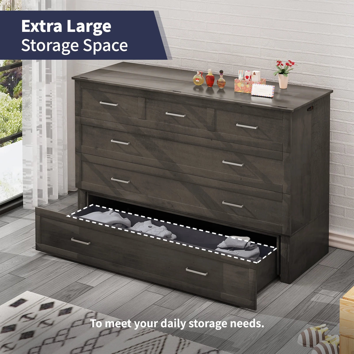 Queen Size Grey Murphy Cabinet Bed with USB Charging Station R6477