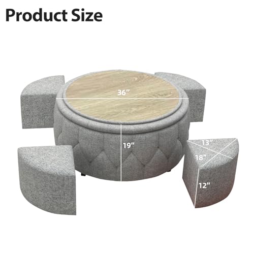 36" Wide Grey Tufted Storage Ottoman with 4 Wheels X8777