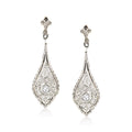 Vintage Diamond Filigree Drop Earrings in Platinum and 18kt Yellow Gold F9235