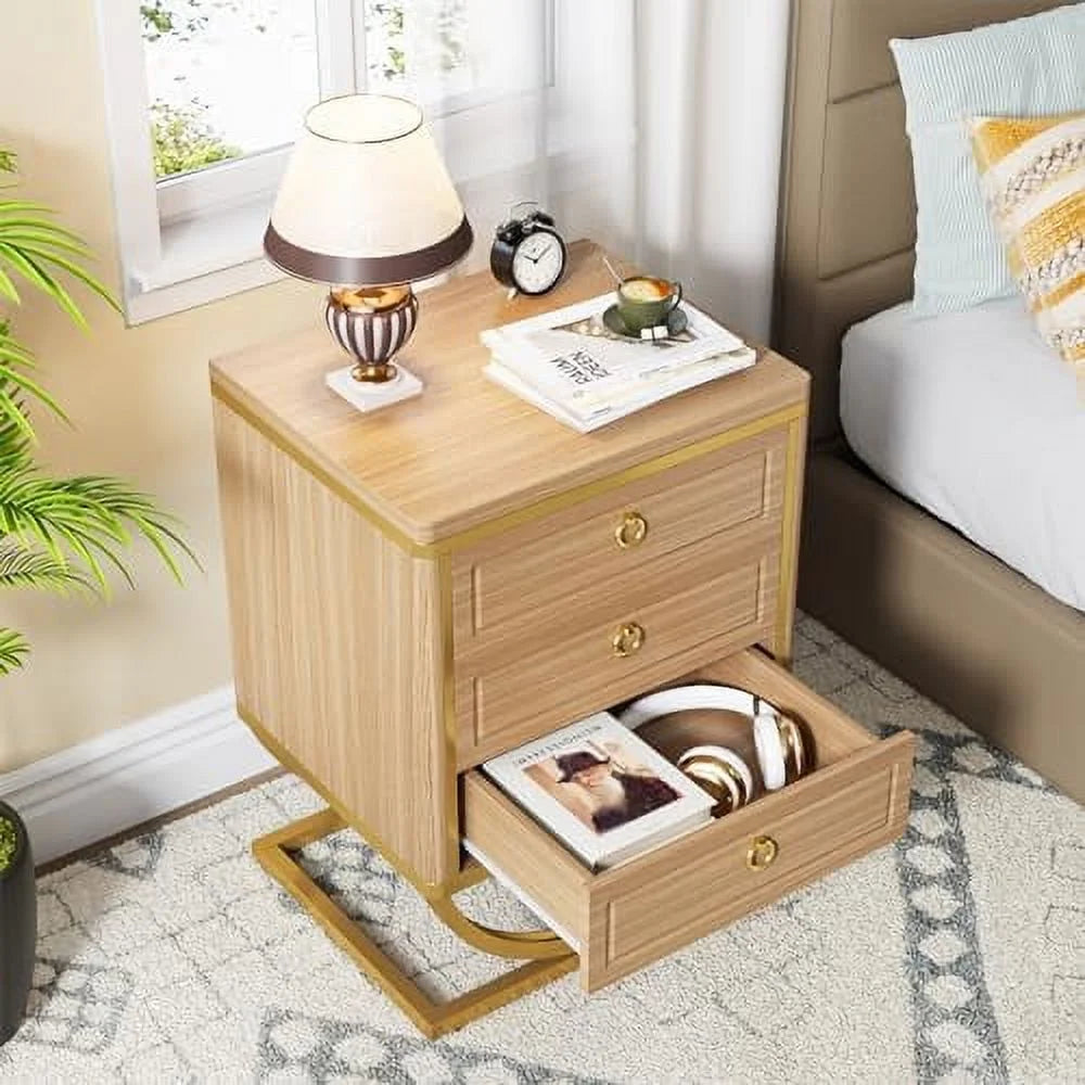 3 Drawer Walnut Wood Nightstand P677938