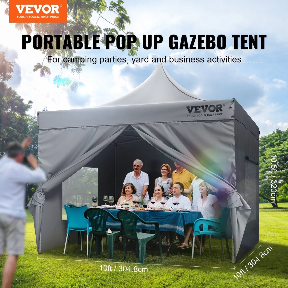 10x10 FT Pop up Canopy Tent with Removable Sidewalls H200842