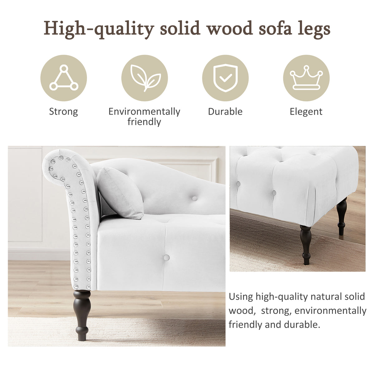 Modern Tufted Chaise Lounge Chair with Solid Wood Legs S8046