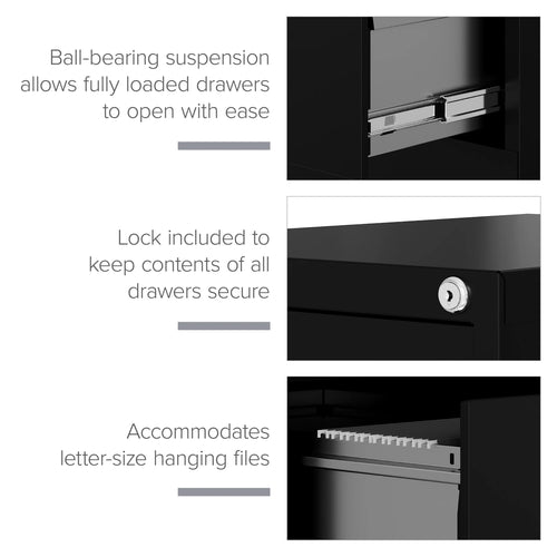 25" Deep 4 Drawer Letter Width Metal Vertical File Cabinet, Black J726880