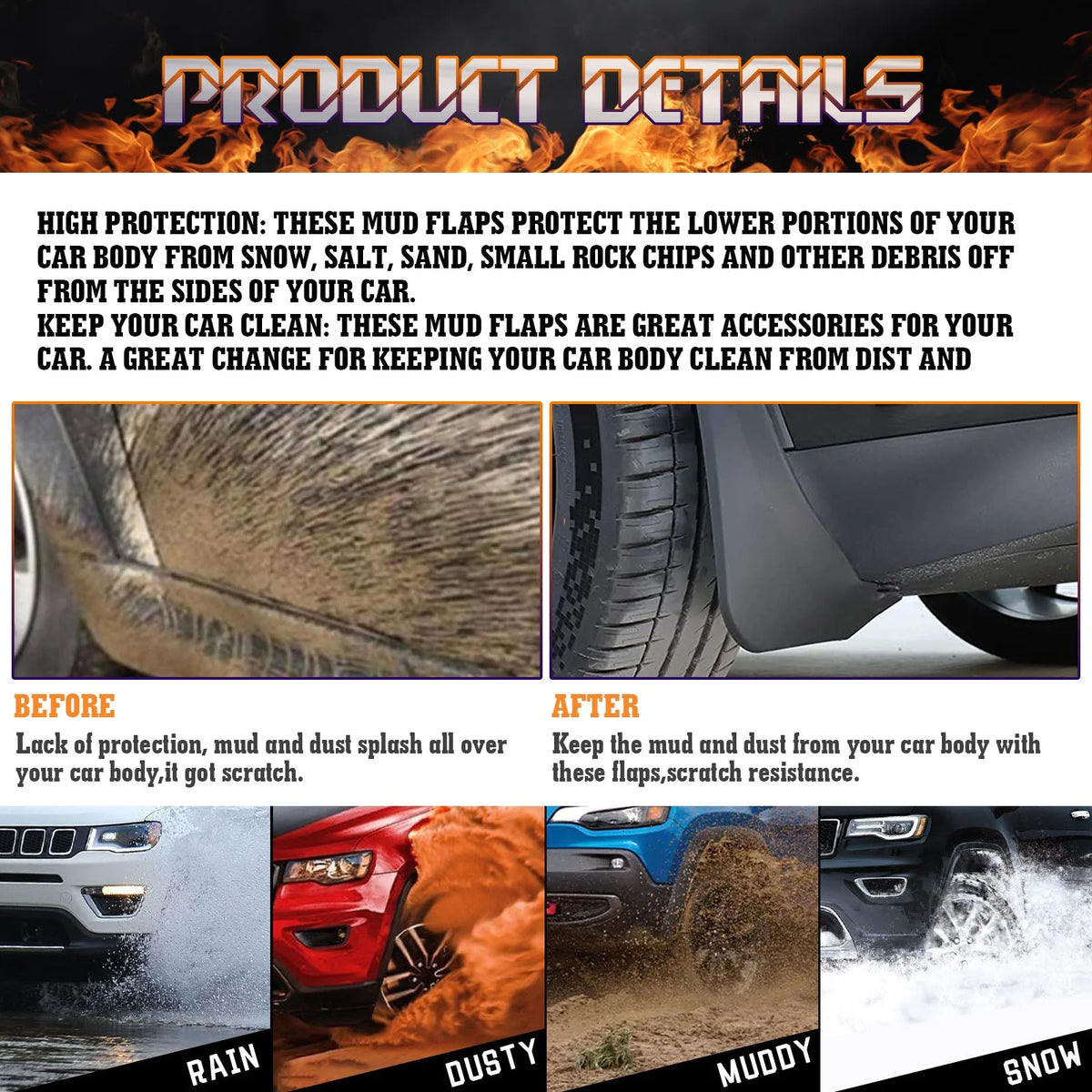 4PCS Front & Rear Mud Flap Splash Guards Fender Flare Mudguard Full Set with Hardware Accessories P32176