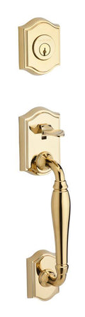 Polished Brass Handleset with Left Handed Curve Lever and Traditional Round Rose X478