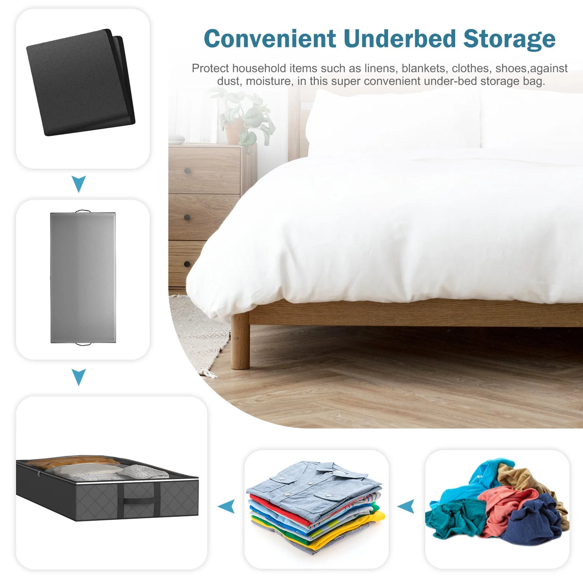 Underbed Storage Bag, 3 Large Foldable Bins with Handles C229