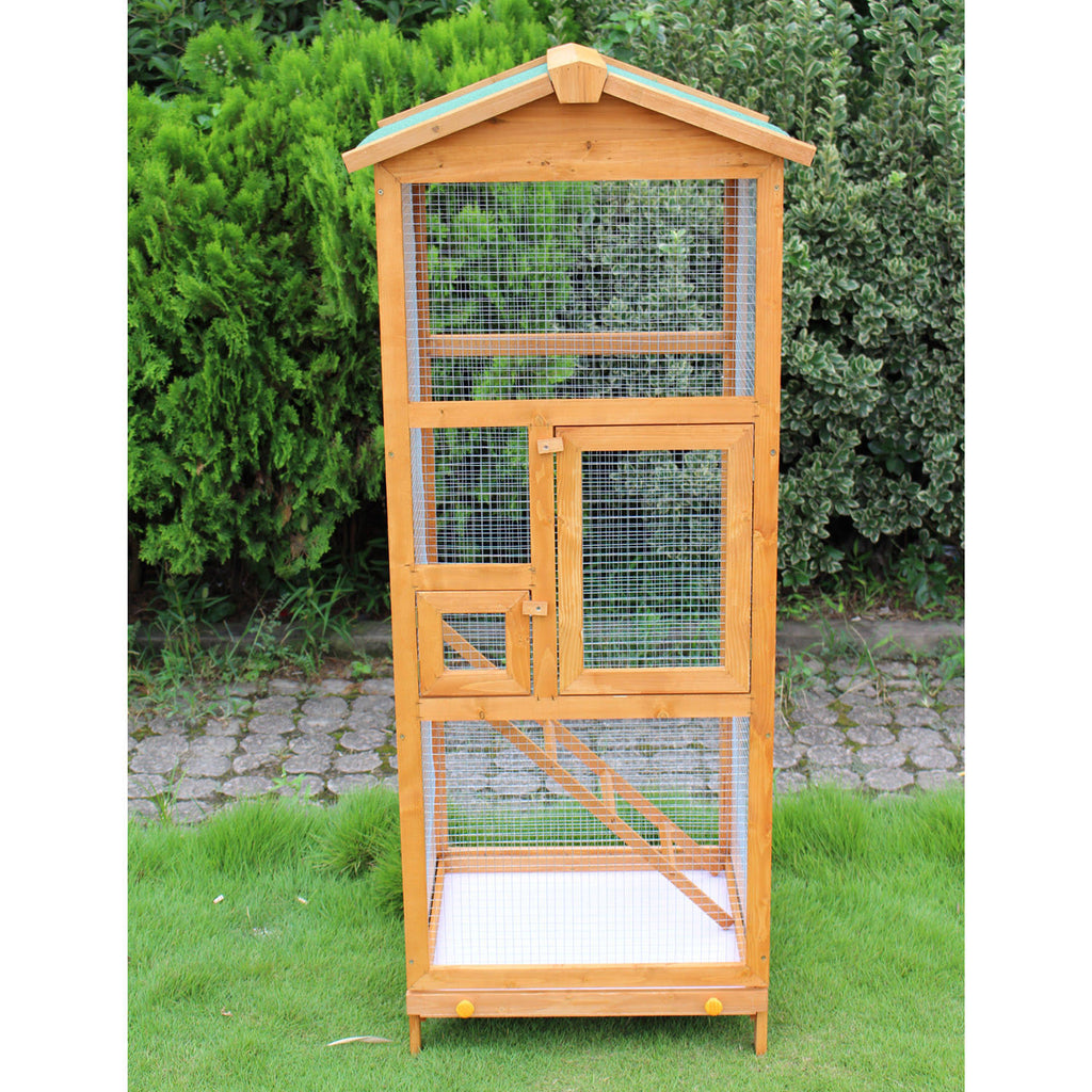 Large Wooden Bird Cage with Ladder and Feeder N265
