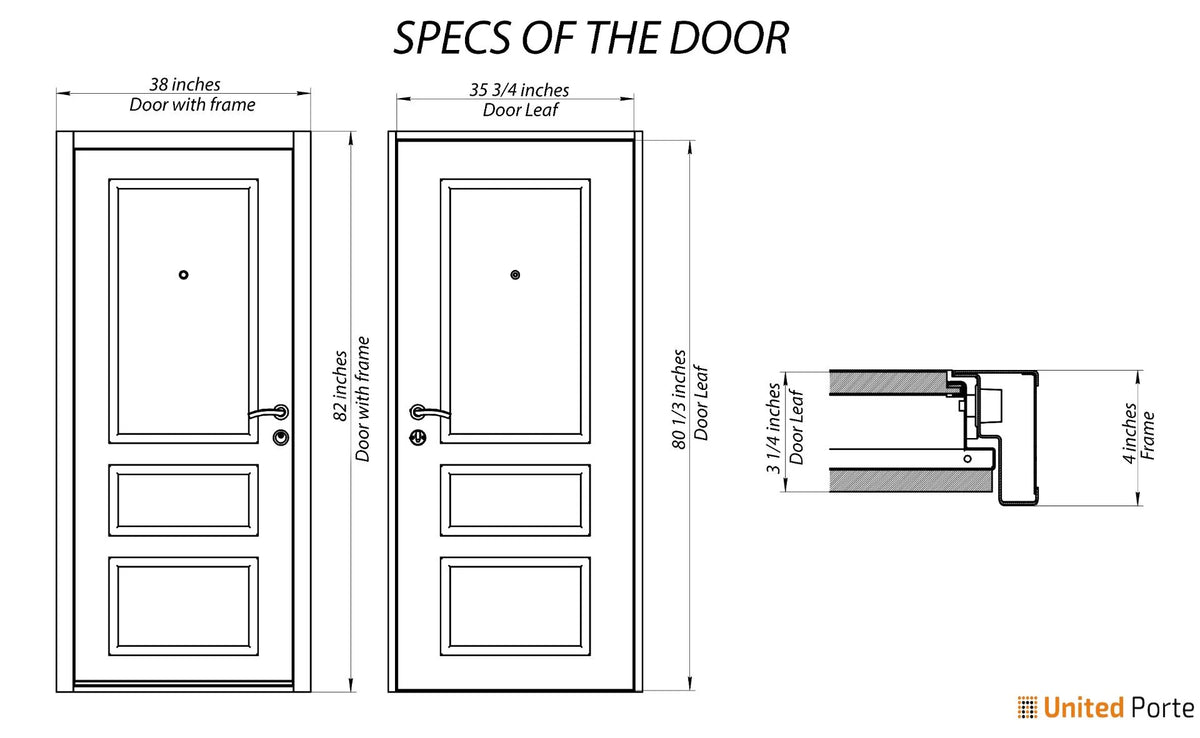 36 x 80 inches Right-Hand Inswing Steel Prehung Door K1340