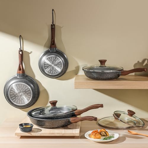 Nonstick Frying Pan Skillets, Swiss Granite Coating, PFOA Free (9.5+11+12.5 Inch) B182822