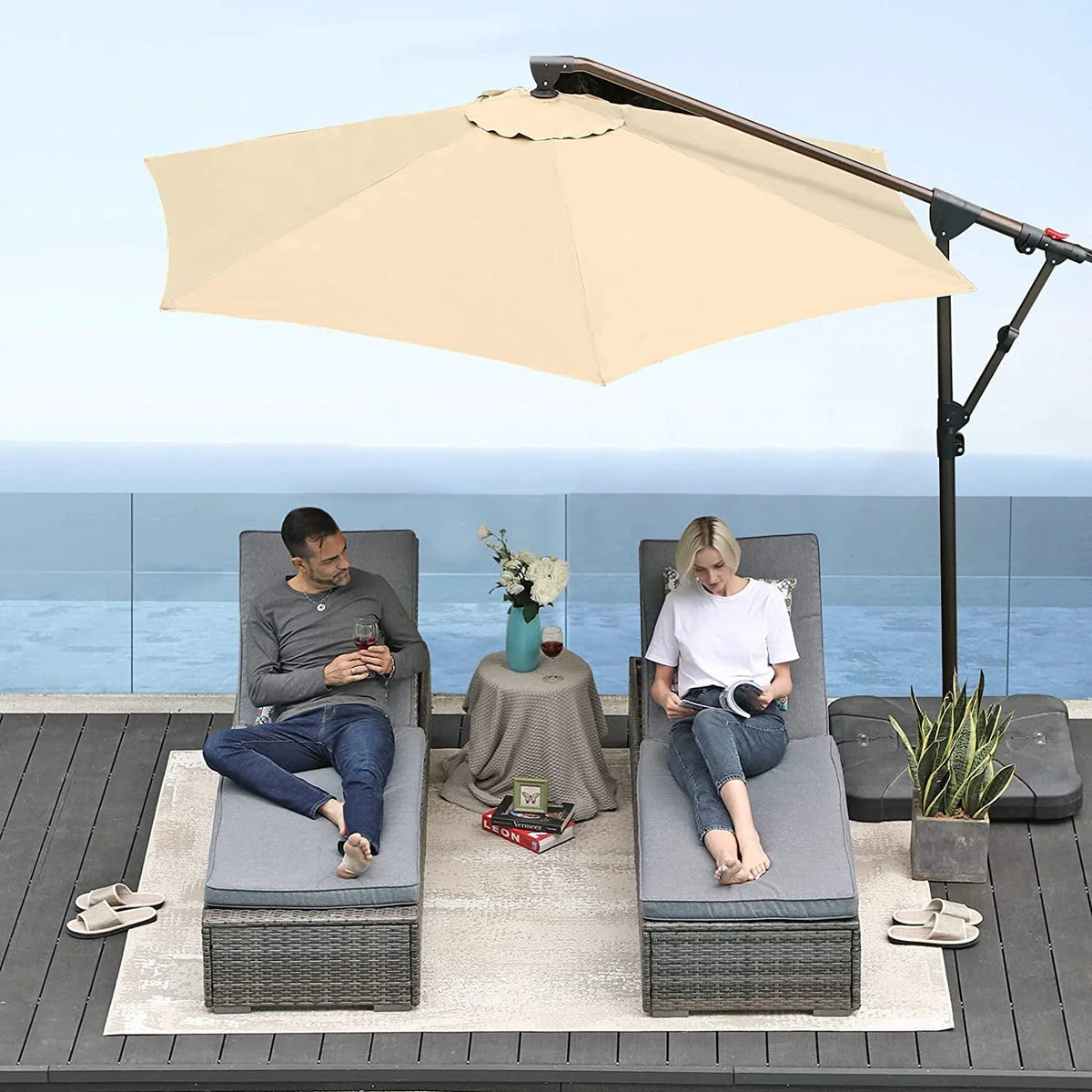 10ft Offset Hanging Patio Umbrella with Aluminum Stand Y207