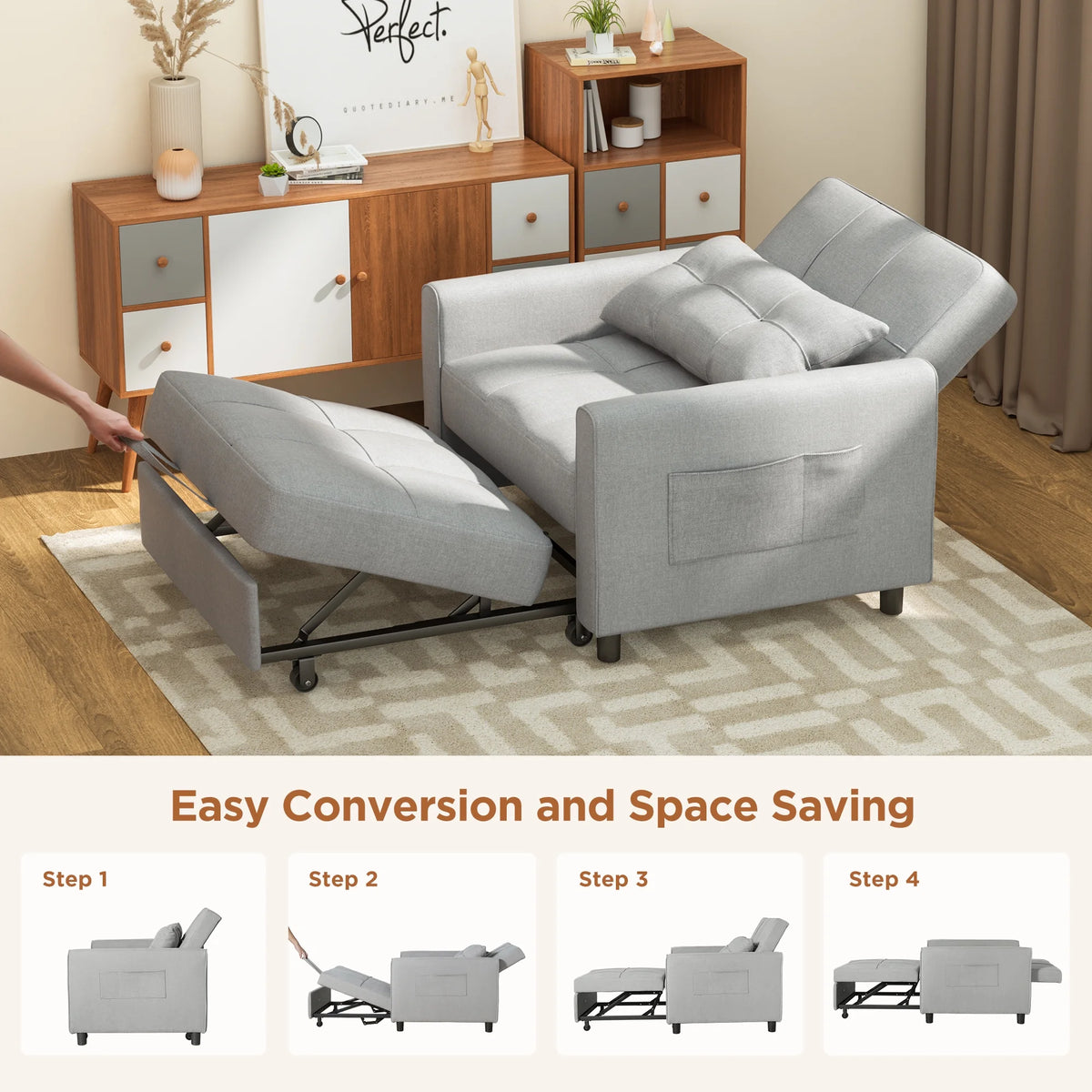 Light Gray Convertible Sofa Bed G19026
