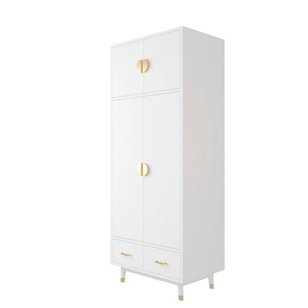 4 Door Wood Wardrobe with Clothing Rod and 2 Drawers, White C98267