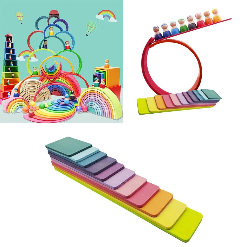 11pcs Wooden Rainbow Stacking Game Building Blocks C588673