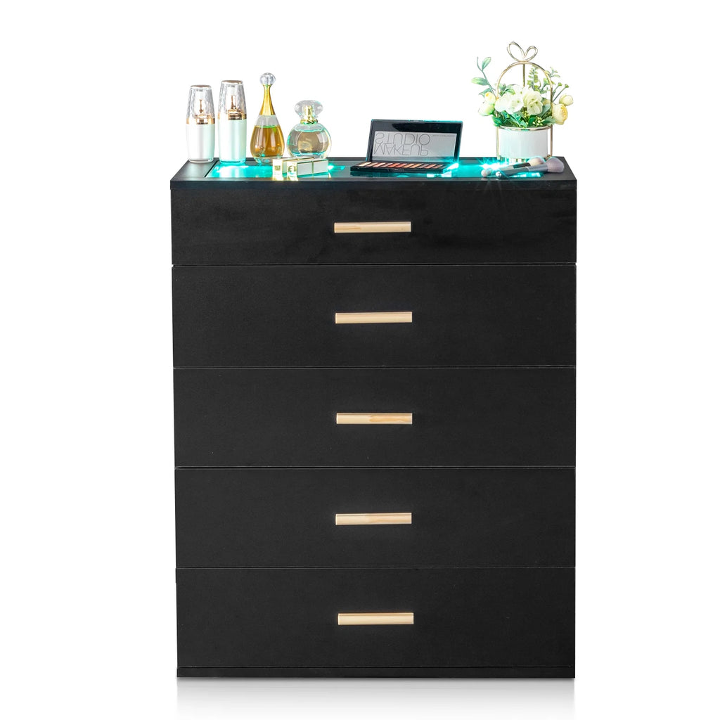 Black 5 Drawer Wood Dresser U2594