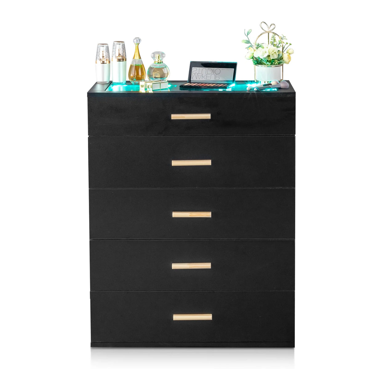 Black 5 Drawer Wood Dresser U2594