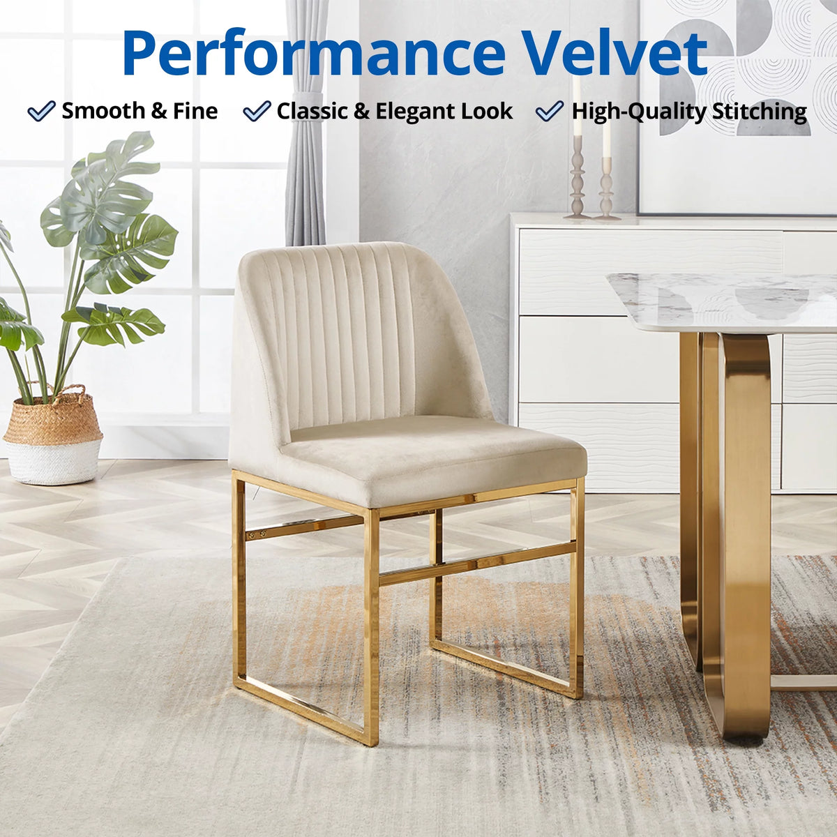 Set of 2 Upholstered Velvet Dining Chairs with Gold Metal Base J844732