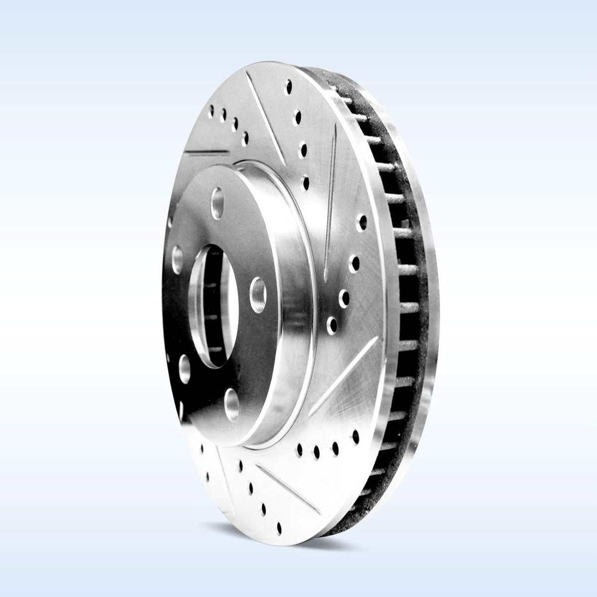 Silver Drilled Slotted Brake Rotors and Semi Metallic Brake Pads D35448