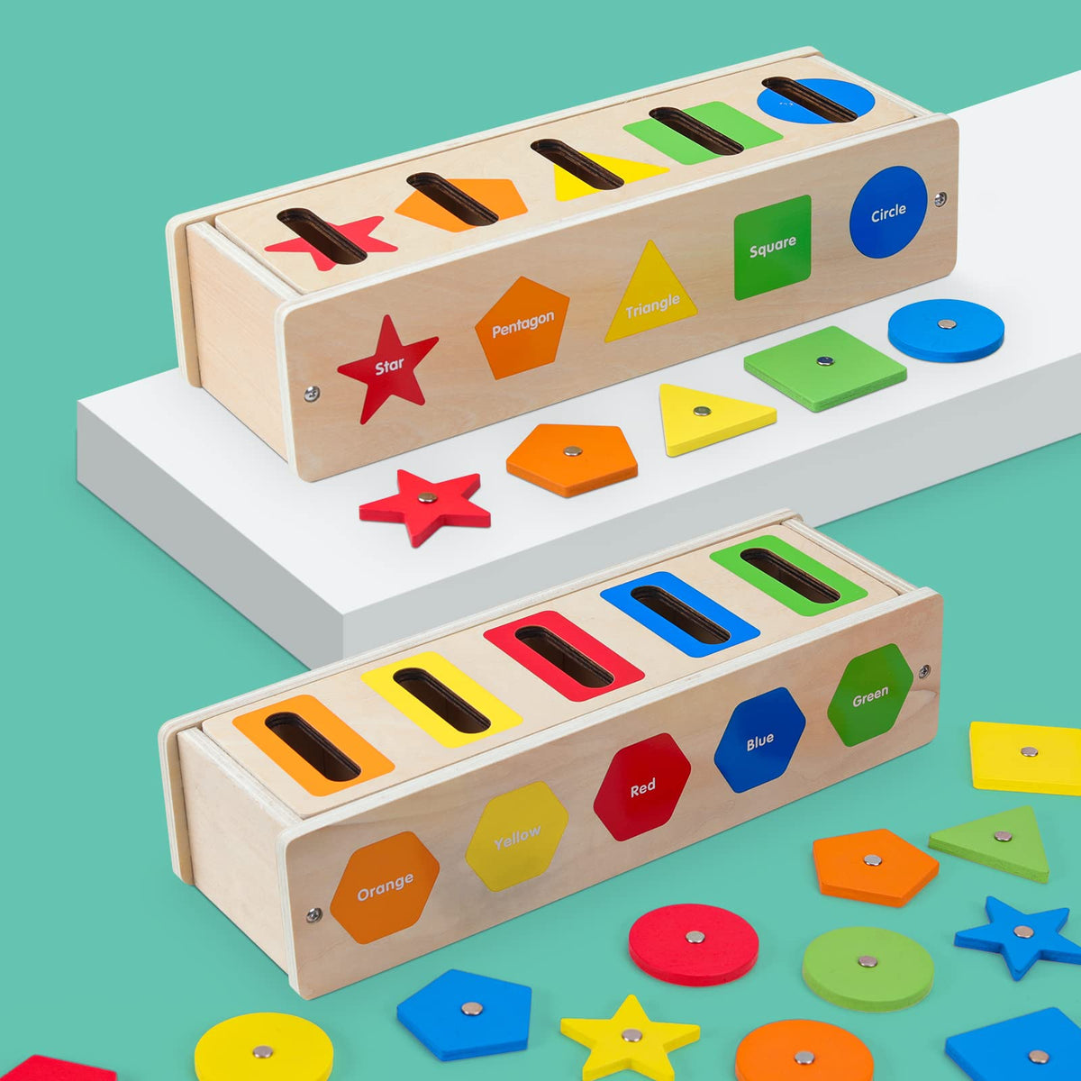 Wooden Shape Sorting Matching Box with Magnetic Fishing Game C68066