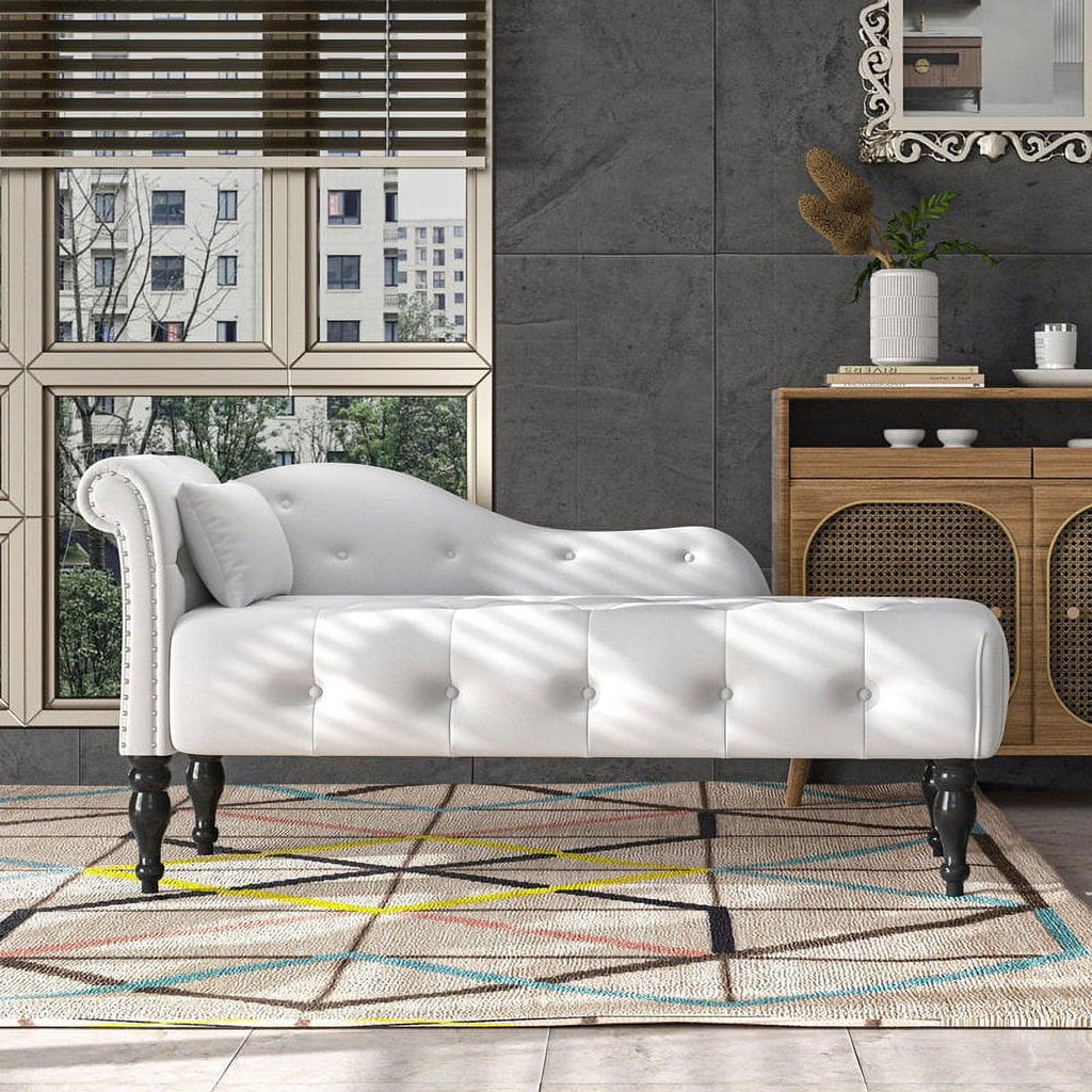 Modern Tufted Chaise Lounge Chair with Solid Wood Legs S8046