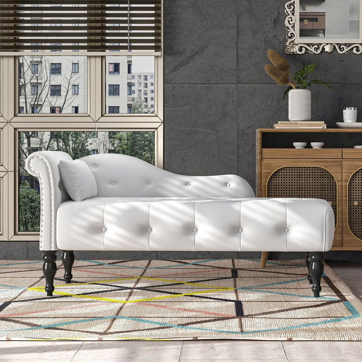 Modern Tufted Chaise Lounge Chair with Solid Wood Legs S8046