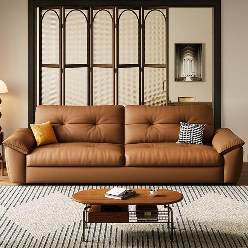 Brown Genuine Leather Convertible Sleeper Sofa Bed with Storage 81" L x 33.5" D x 35" H D16329