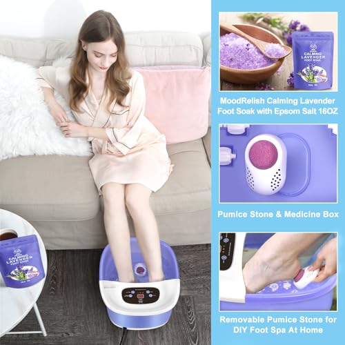 Blue Foot Spa Bath Massager with Heat Bubbles, Vibration Massage, Jets, Red Light, 22 Massage Rollers, Adjustable Temp M273