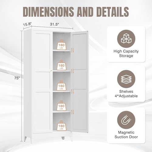 Black 5 Tier Metal Storage Cabinet with 2 Doors and 5 Adjustable Shelves H786