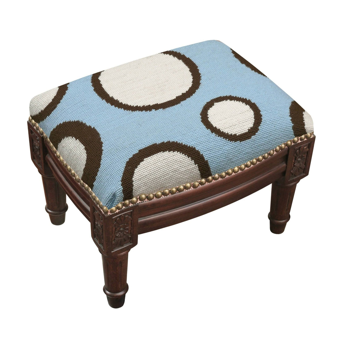 Blue and Brown Circle Needlepoint Footstool M35398