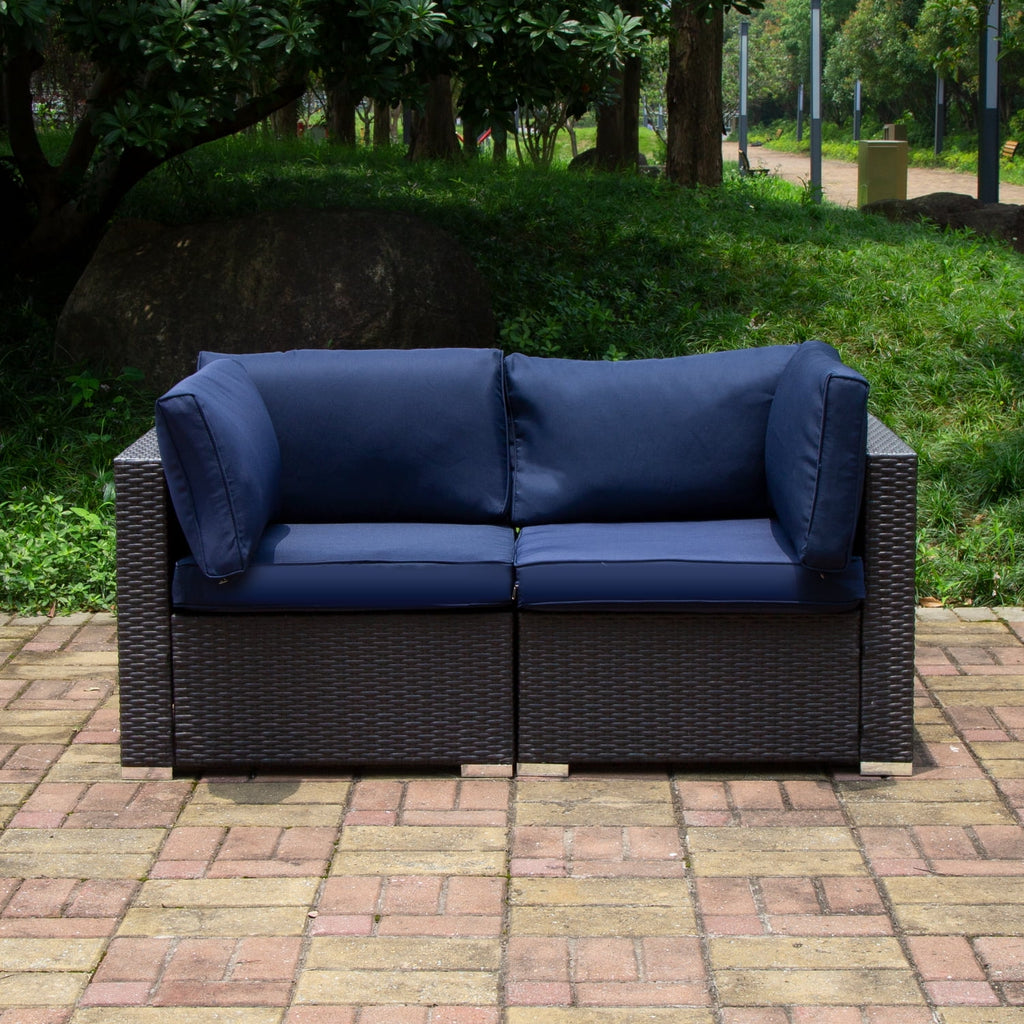 Blue 2-Piece PE Rattan Outdoor Corner Sofa Set W358