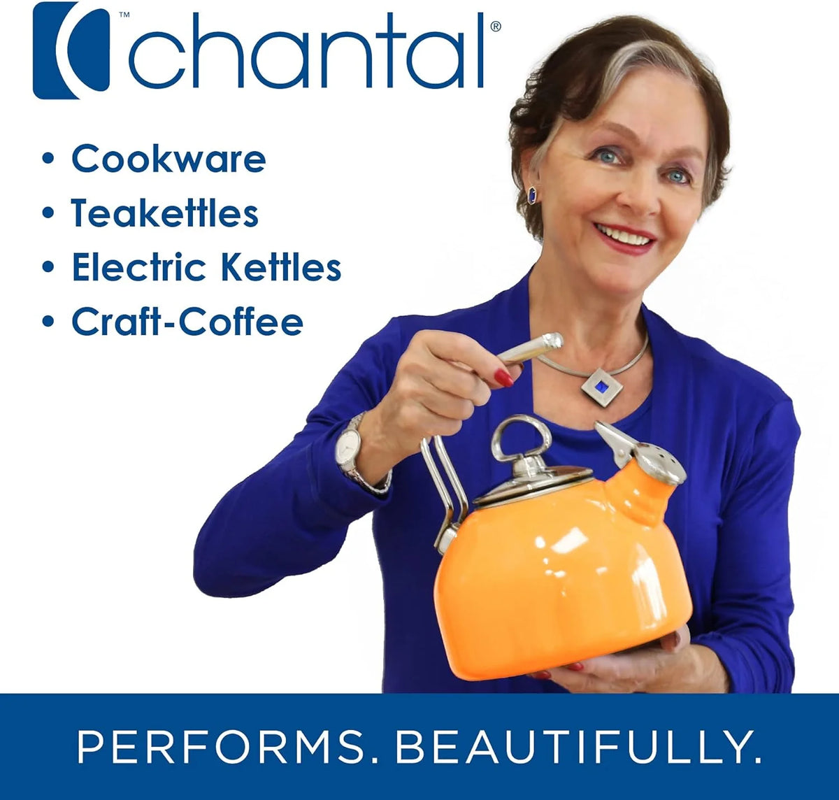 Enamel On Steel Whistling Teakettle with Wood Handle, 1.4 Quarts Q90381