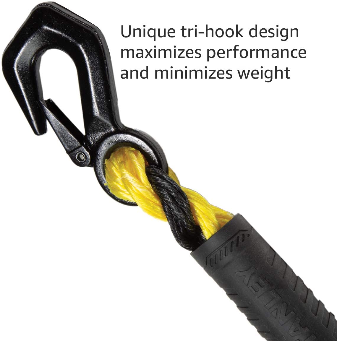 Black/Yellow 5/8" x 15' Poly-Blend Braided Tow Rope with Heavy Duty Tri-Hook F78090