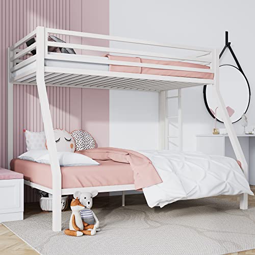Black Twin Over Full Size Loft Bunk Bed with Ladder and Guardrail A814092
