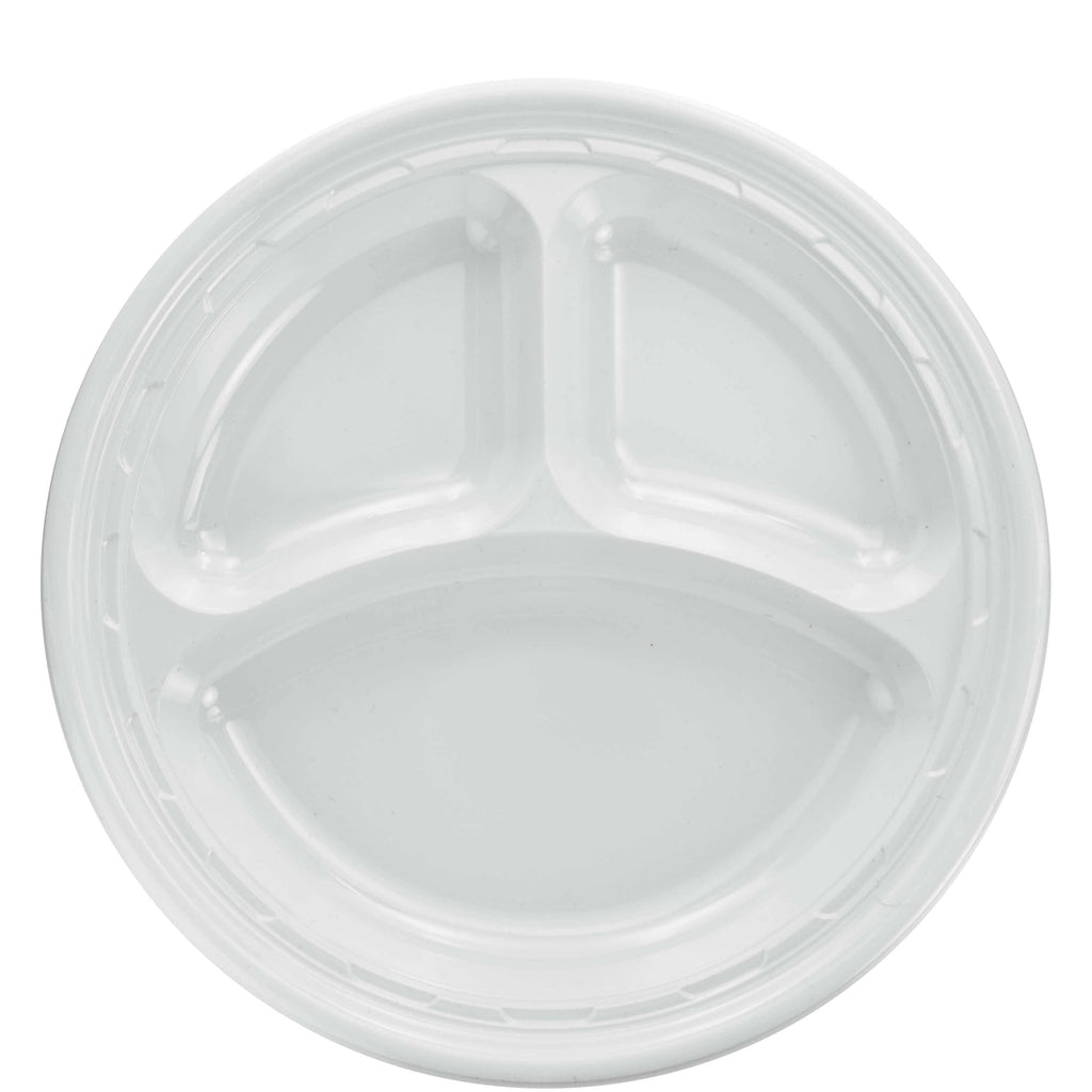 White 3-Comp Plastic Dinnerware Plate, 10 1/4 dia, 500/Carton C608