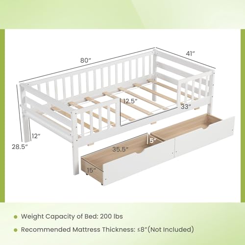 White Twin Wood Kids Bed with Storage Drawers X90657