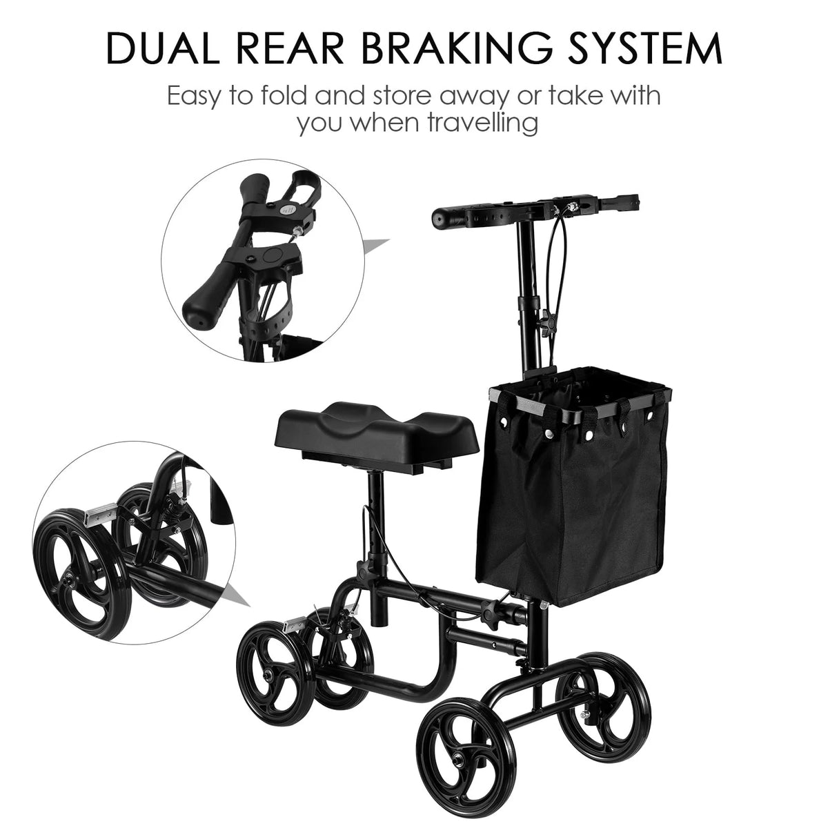Steerable Knee Walker with Dual Braking System & Storage Basket Z484613