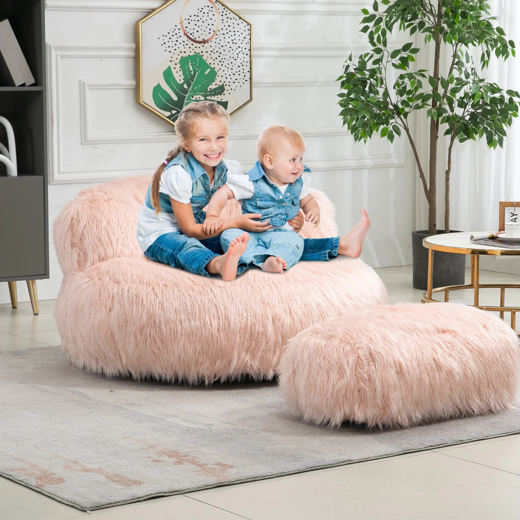 Fluffy Bean Bag Chair with Ottoman G95837