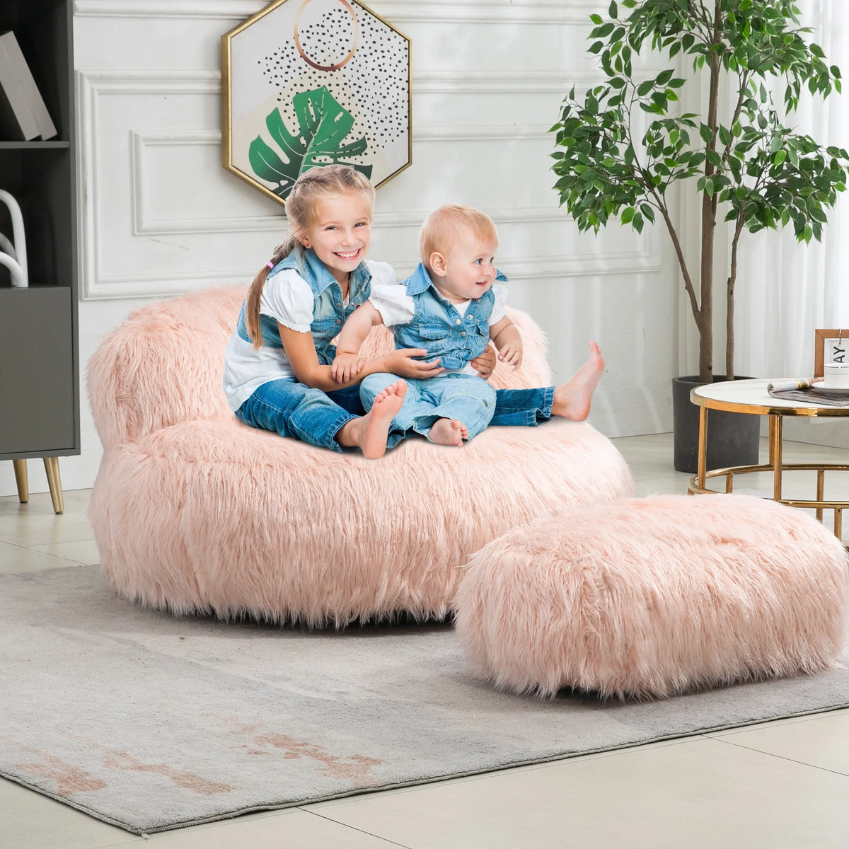 Fluffy Bean Bag Chair with Ottoman G95837