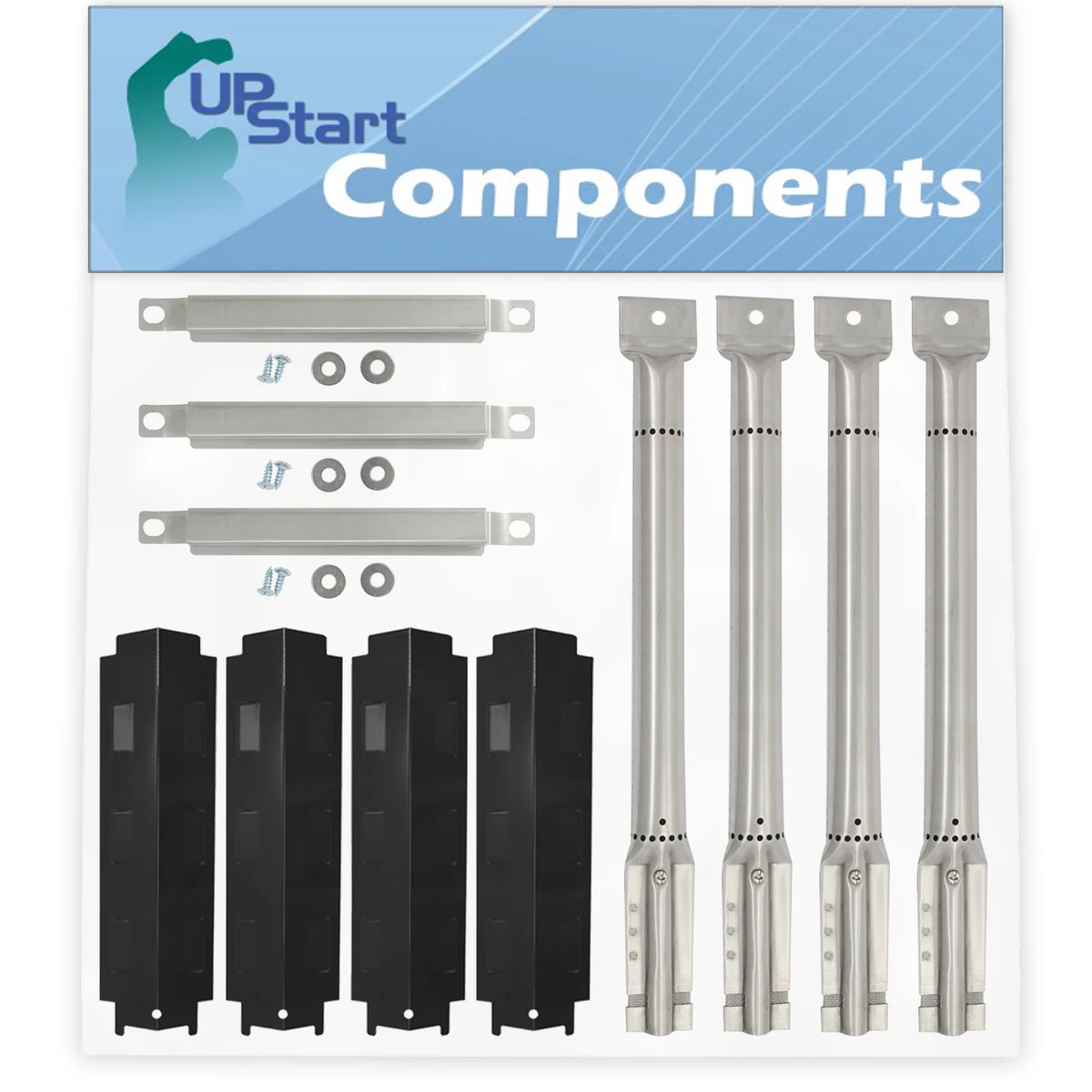 3 BBQ Grill Burner Crossover Tube & 4 Heat Shield Plate Tent & 4 Tube Burner Replacement Parts J471