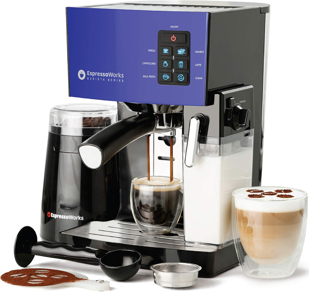 Blue 10 pc All-In-One Espresso Maker with Milk Steamer T3384