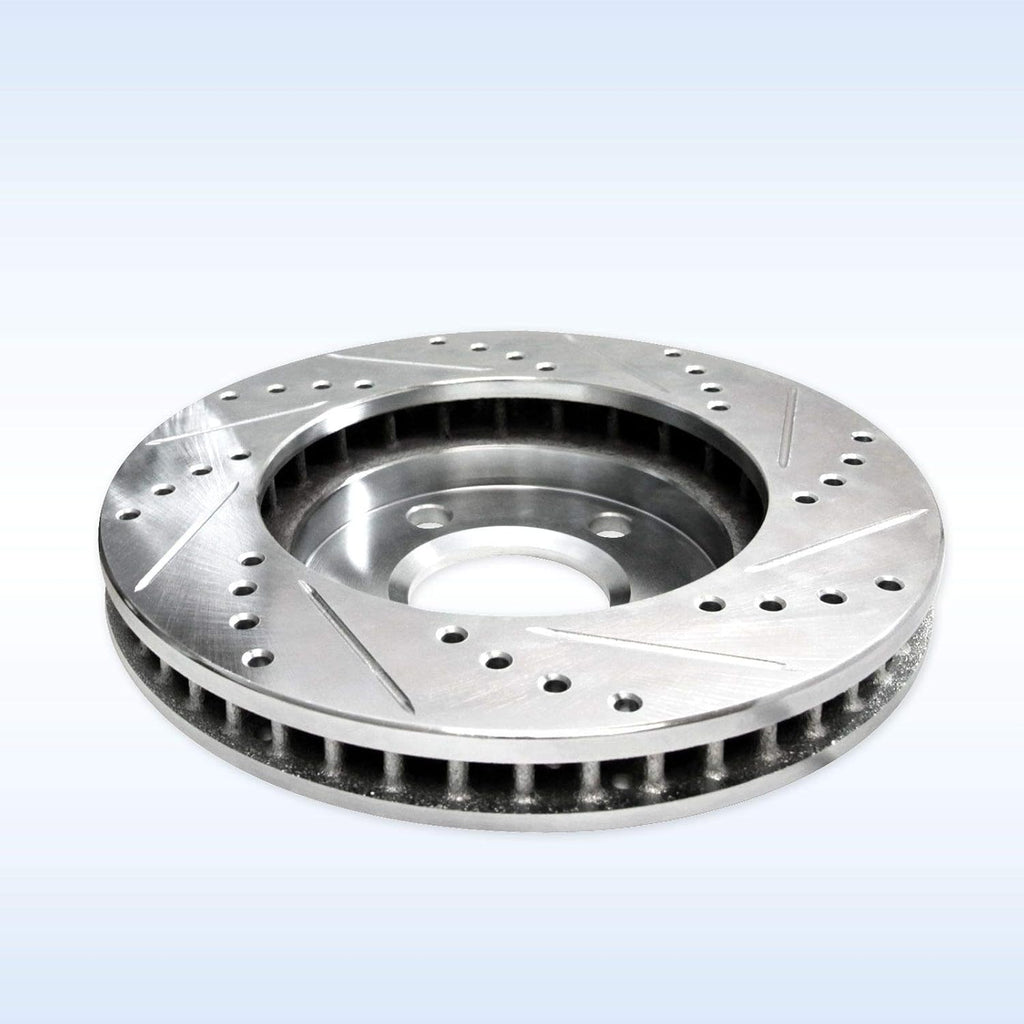 Silver Drilled Slotted Brake Rotors and Semi Metallic Brake Pads D35448